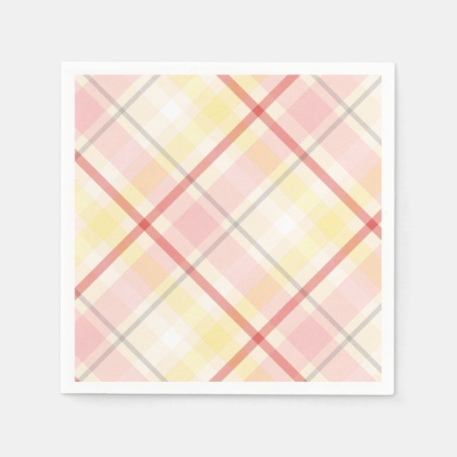 Pink & Yellow Plaid Stripe Argyle Wedding Party Napkin (Front)