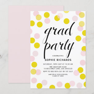 Pink & Yellow Polka Dots Confetti Graduation Party Invitation