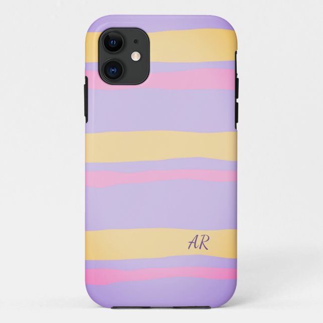 Pink Yellow Purple Pastel Wavy Stripes iPhone Case (Back)