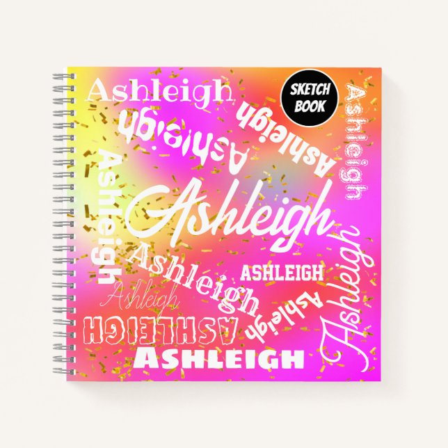 Pink, Yellow, Purple, Personalized Word Art Name Notebook (Front)