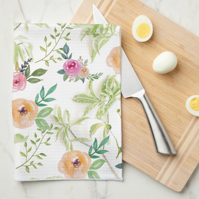 Pink Yellow Purple Red Floral Flowers Kitchen Towel (Quarter Fold)
