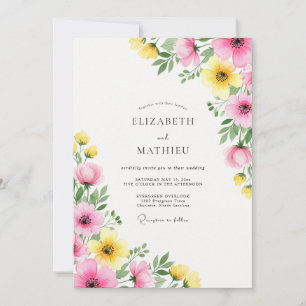 Pink Yellow Radiant Wildflower Wedding Invitation