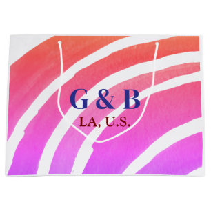 Pink yellow rainbow add couple name place city wed large gift bag