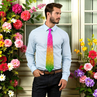 Pink Yellow Rainbow Pride Glitter Tie