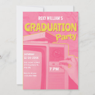 Pink yellow retro Graduation party Invitation