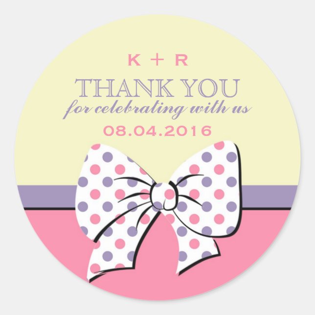 Pink Yellow Ribbons and Bows Polka Dots Stickers (Front)