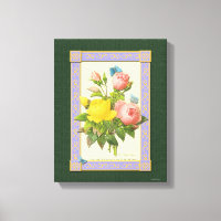 Pink Yellow Rose Botanical Art Wrapped Canvas
