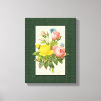 Pink Yellow Rose Botanical Art Wrapped Canvas
