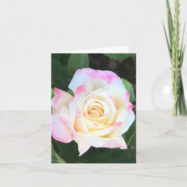 Pink & Yellow Rose Personalized Greeting Card (Front)