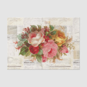 Pink Yellow Rose Vintage French Text Tissue Paper