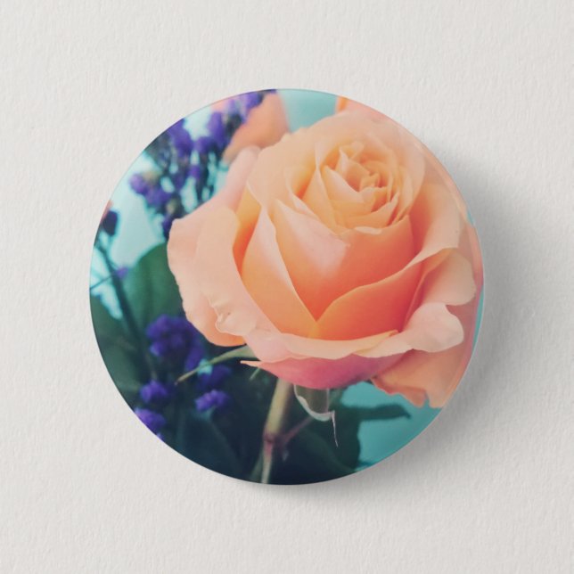 pink yellow rose with mint background 2 inch round button (Front)