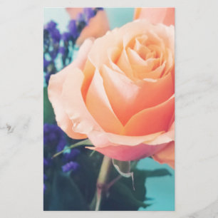 pink yellow rose with mint background stationery