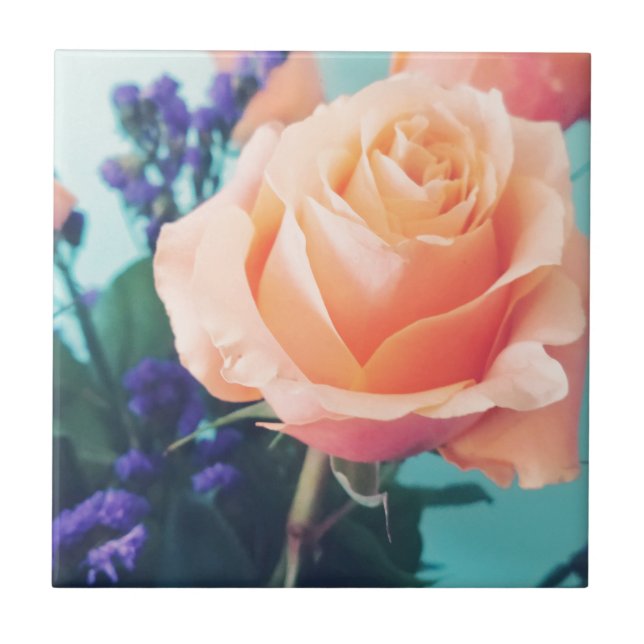 pink yellow rose with mint background tile (Front)