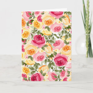 Pink & Yellow Roses Farmhouse Shabby Chic Floral Card