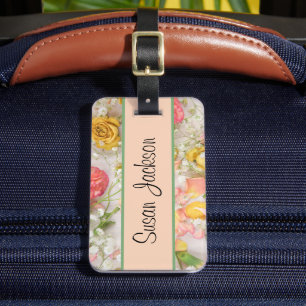 Pink Yellow Roses Floral Custom  Luggage Tag