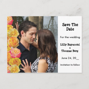Pink & Yellow Roses Save The date Announcement Postcard