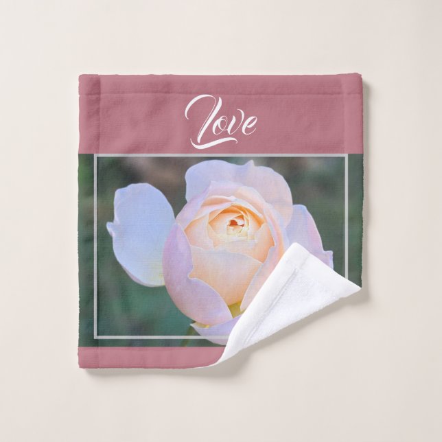 Pink Yellow Roses Typography Rose Gold Bath Towel Set (Wash Cloth)