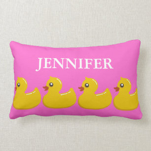 Pink, Yellow Rubber Ducky with Girl's Name Lumbar Pillow