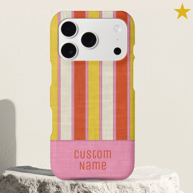 Pink Yellow Rust Preppy Bold Stripes Custom Name  (Creator Uploaded)