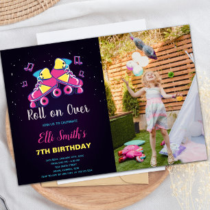 Pink Yellow Skate Invitations with photo