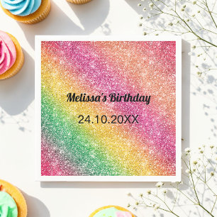 Pink Yellow Sparkle Birthday Baby Shower Napkin