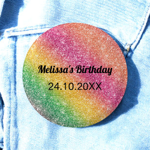 Pink Yellow Sparkle Glitter Birthday Party 1 Inch Round Button