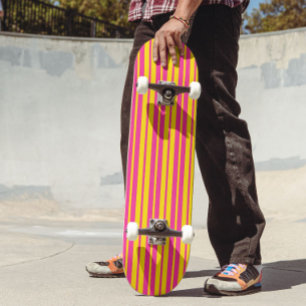 Pink Yellow Stylish Stripes Pattern Design Skateboard