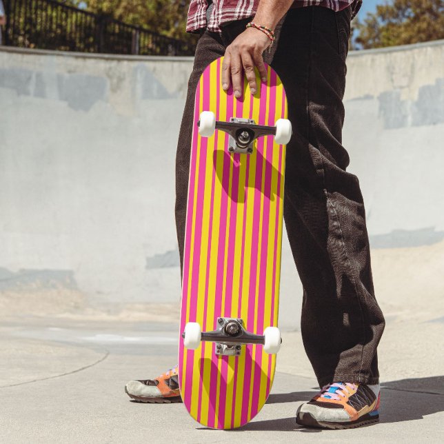 Pink Yellow Stylish Stripes Pattern Design  Skateboard (Creator Uploaded)