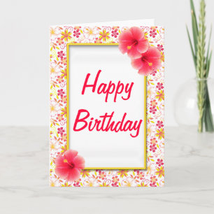 Pink & Yellow Summer Flowers Happy Birthday Card
