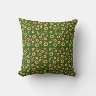 Pink Yellow Sunflower Coneflower Summer Pattern Throw Pillow