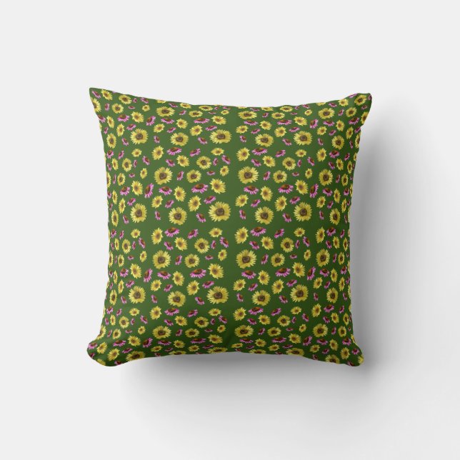 Pink Yellow Sunflower Coneflower Summer Pattern Throw Pillow (Front)