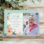 Pink Yellow Teal Pastel Floral 90th Birthday Photo Invitation<br><div class="desc">Pretty green, yellow, and pink watercolor pastel floral on a mint green 90th birthday party photo invitation for women. Text, fonts, and wording are completely customizable, so although this card is designed for a lady who is celebrating her 90th birthday, it can be customized for any age. Contact us for...</div>