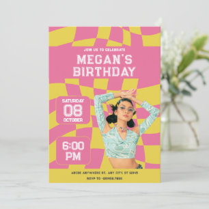 Pink yellow teen y2k photo birthday  invitation