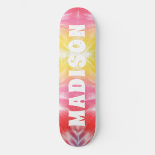 Pink Yellow Tie Dye Girly Personalized Name Skateboard