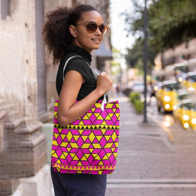 Pink yellow triangles tote bag (Creator Uploaded)