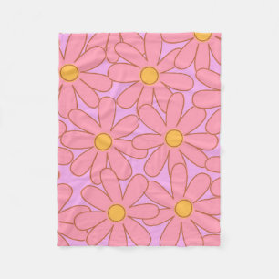 Pink Yellow Tropical Floral Botanical Summer Fleece Blanket