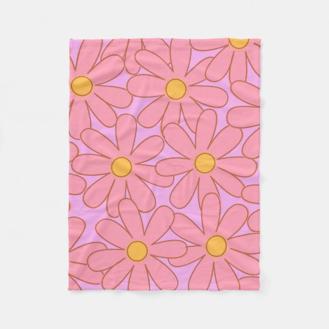 Pink Yellow Tropical Floral Botanical Summer Fleece Blanket (Front)