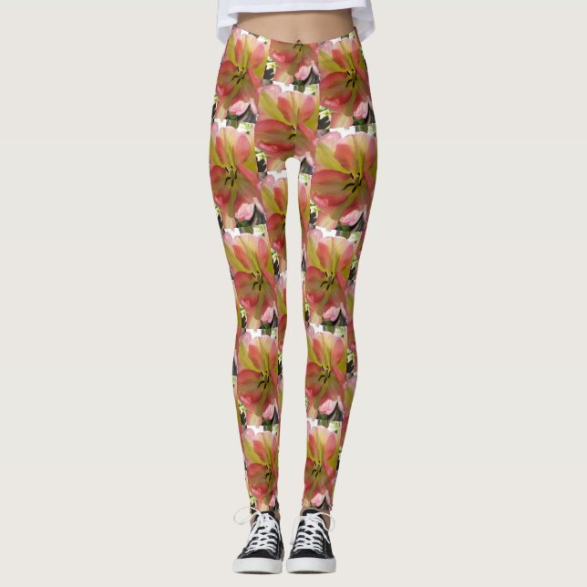 Pink & Yellow Tulip Floral Leggings (Front)