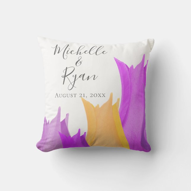 Pink Yellow Tulip Floral Wedding Keepsake Throw Pillow (Front)