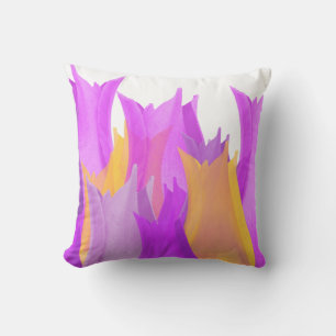 Pink Yellow Tulip Flower Floral Throw Pillow