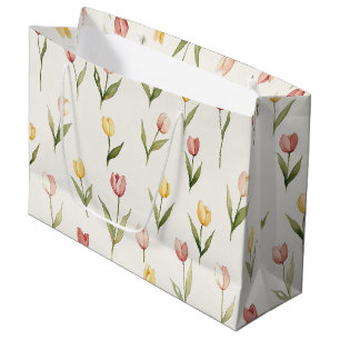 Pink Yellow Tulip Flowers Birthday Large Gift Bag
