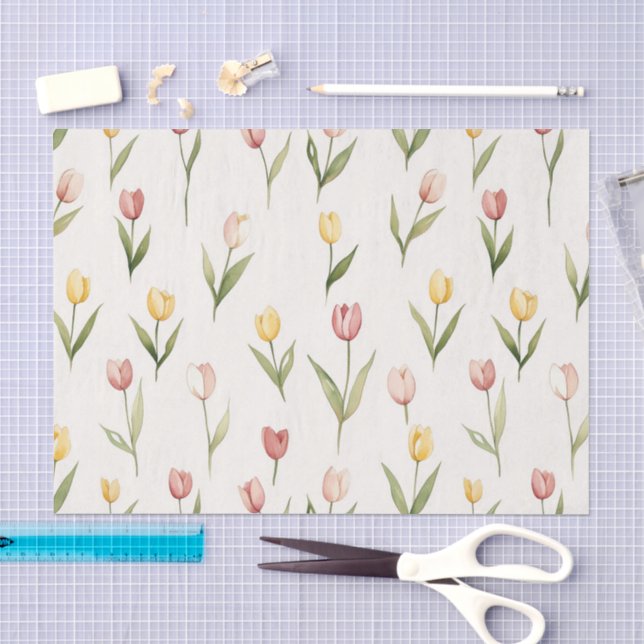 Pink Yellow Tulip Flowers Easter Tissue Paper (Craft)