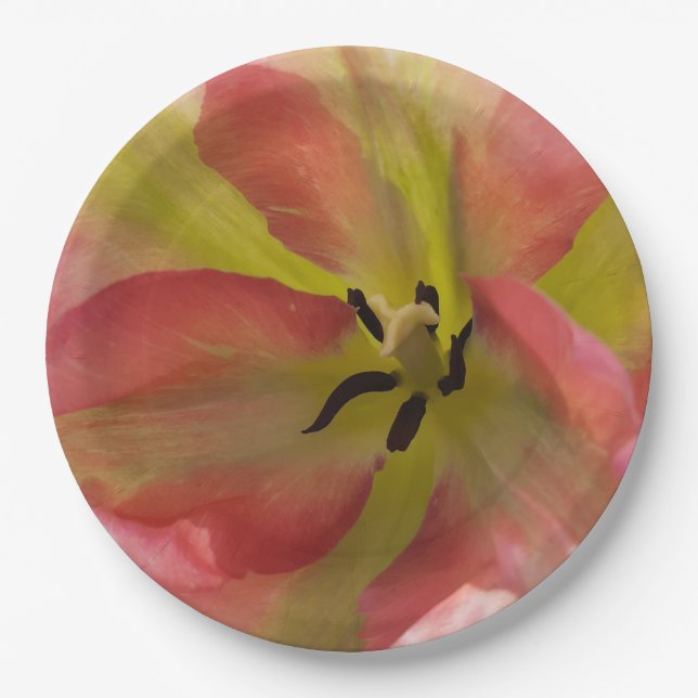 Pink & Yellow Tulip Paper Plate (Front)