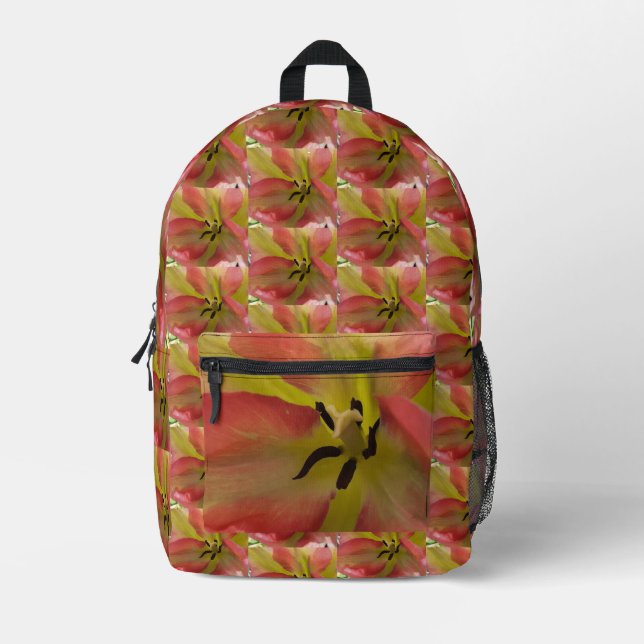 Pink & Yellow Tulip Printed Backpack (Front)