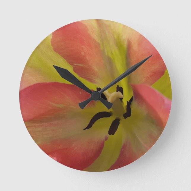 Pink & Yellow Tulip  Round Clock (Front)