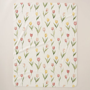 Pink Yellow Tulips Daffodils Flowers Birthday Sherpa Blanket