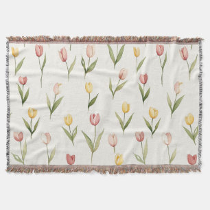 Pink Yellow Tulips Daffodils Flowers Birthday Throw Blanket