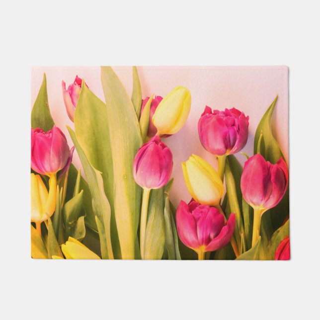 Pink & Yellow Tulips Doormat (Front)