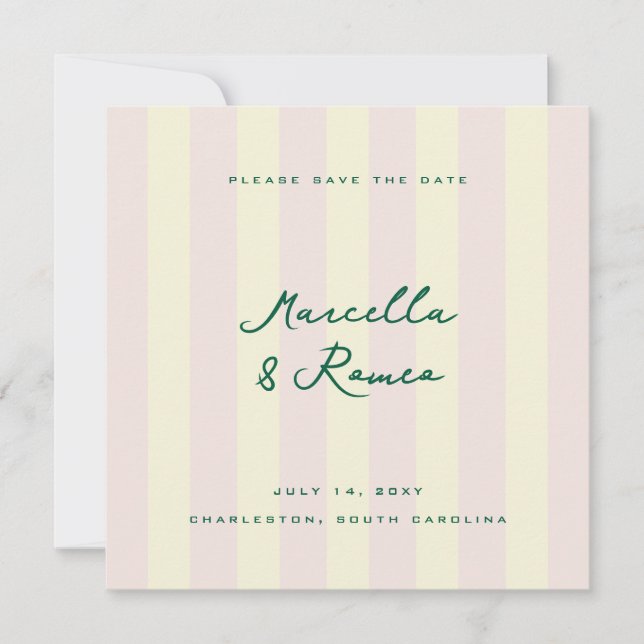Pink Yellow Vertical Stripes Modern Save the Date (Devant)