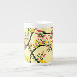 Pink Yellow Vine Blossoms Bone China Mug